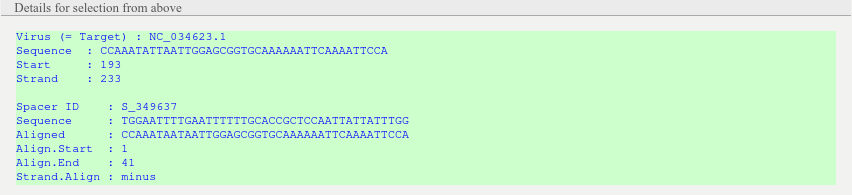 Viral DNA result table